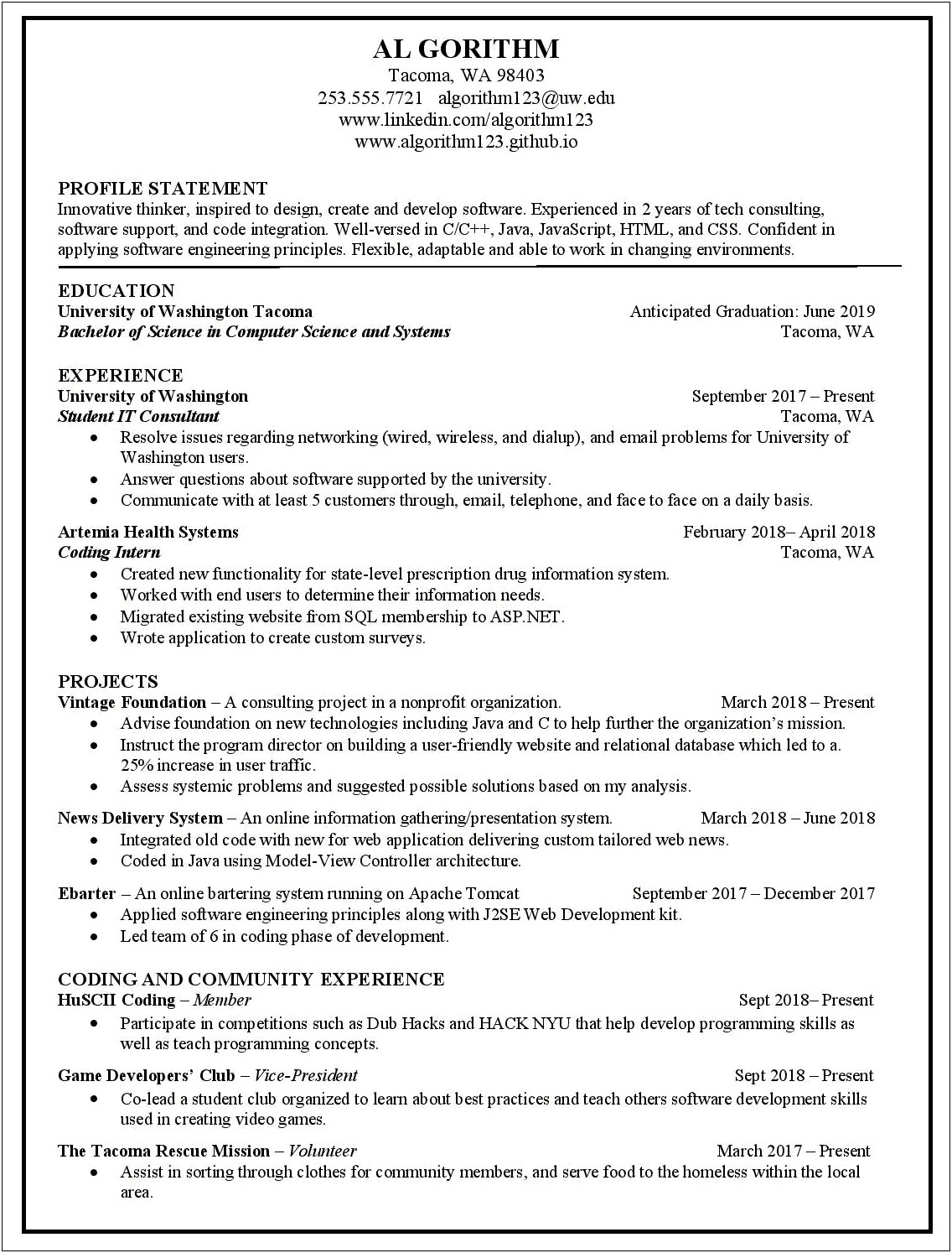 Resume For Job At University
