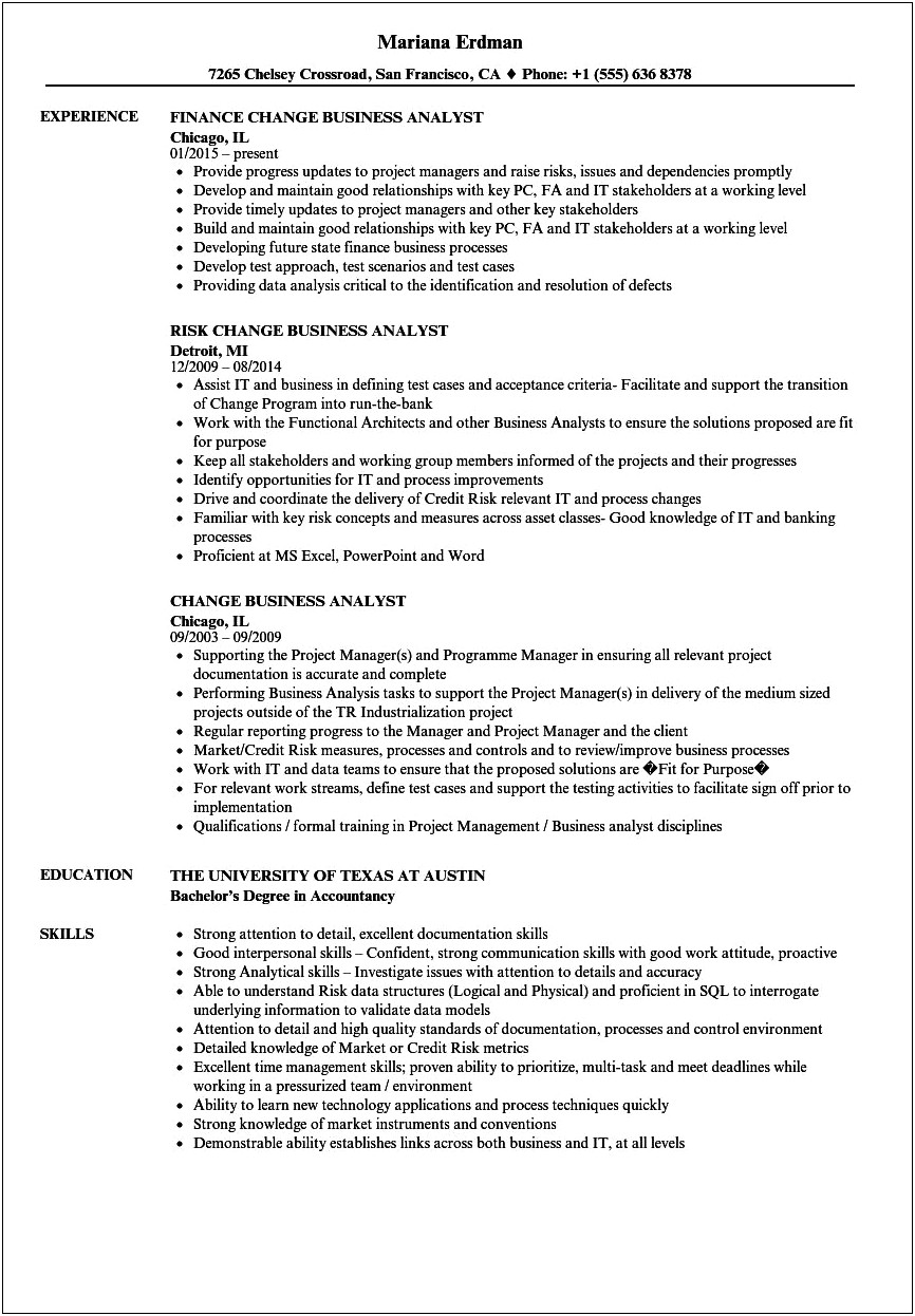 Resume For Job Change Samples