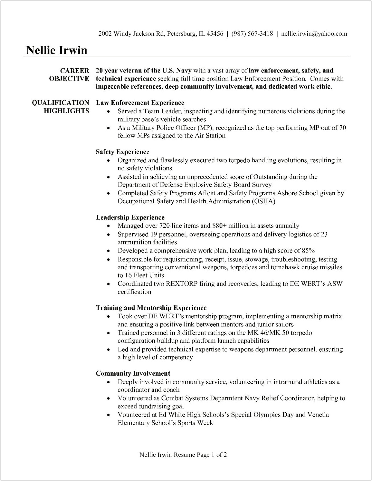 Resume For Law Enforcement Examples