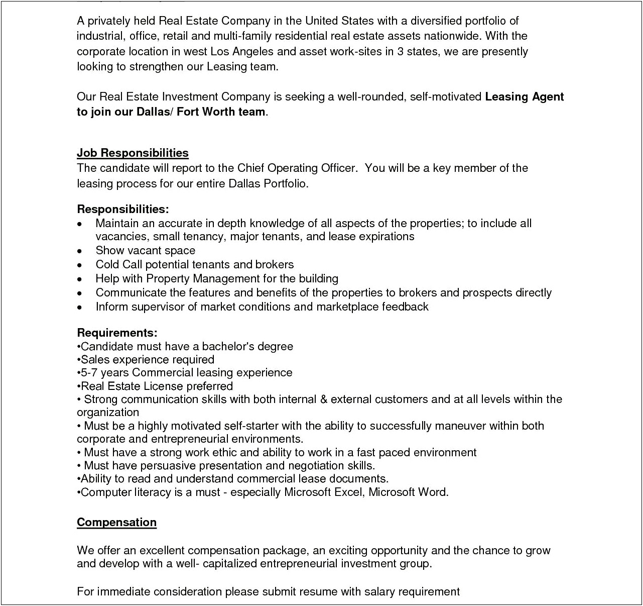 Resume For Leasing Consultant Objective