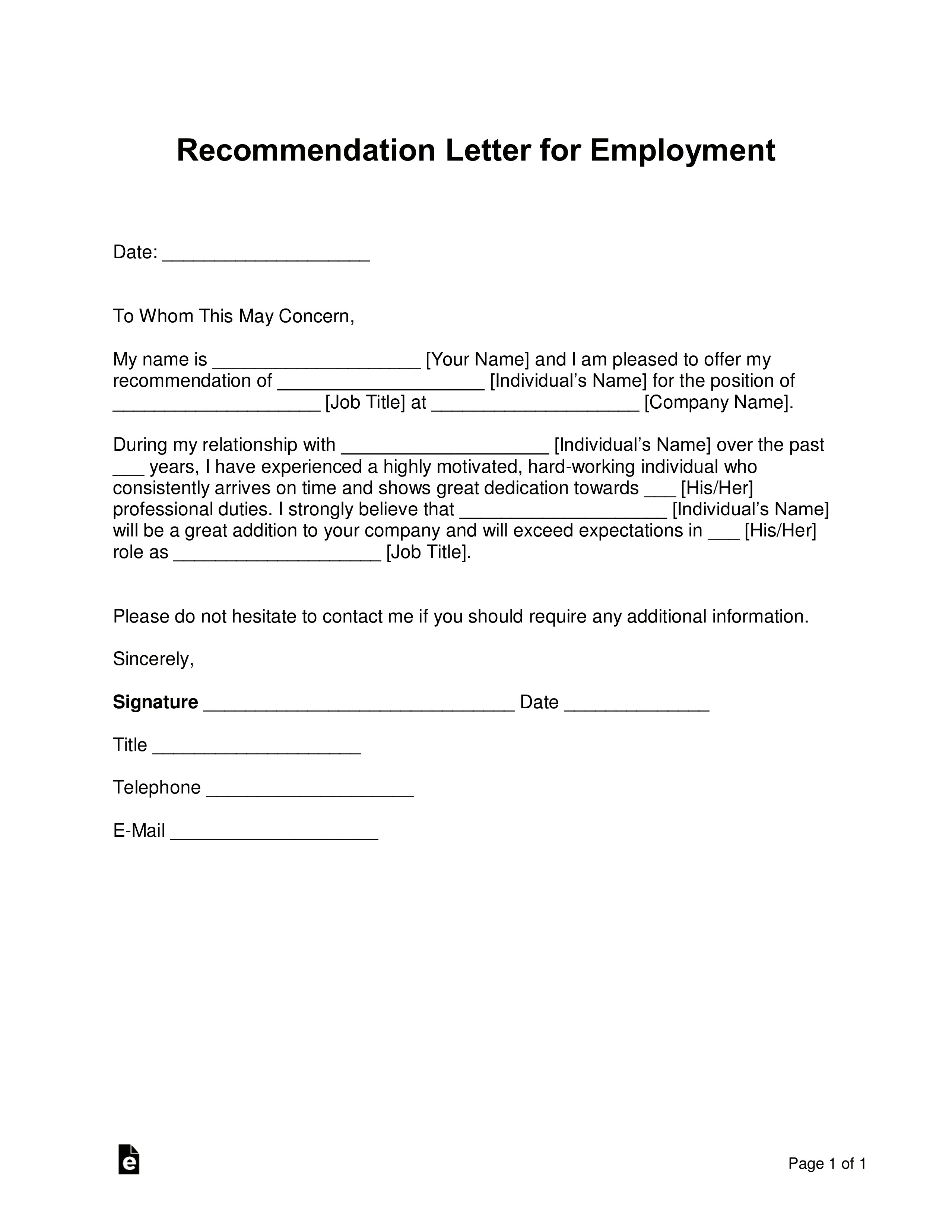 Resume For Letter Of Recommendation Template