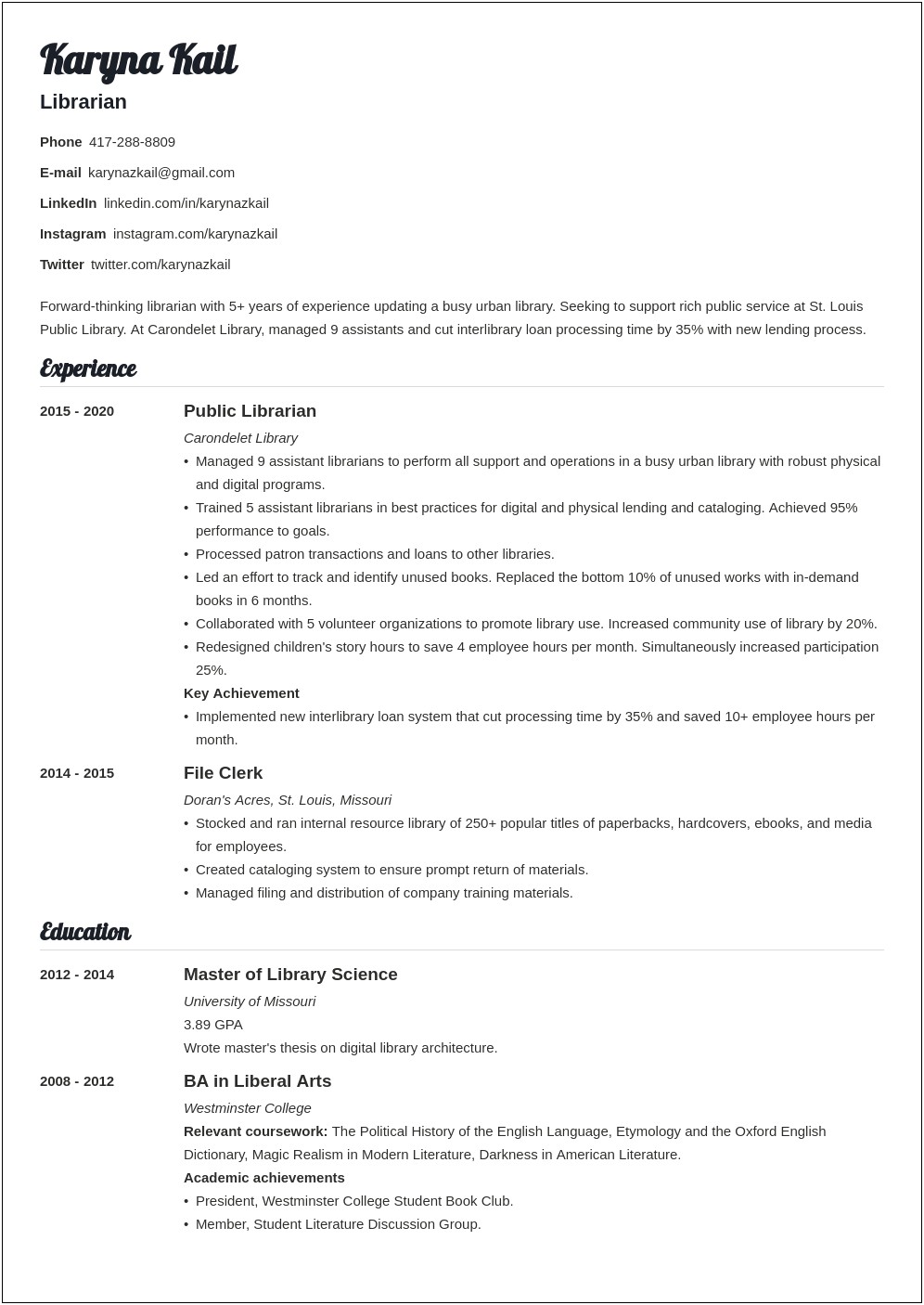 Resume For Library Job With No Experience