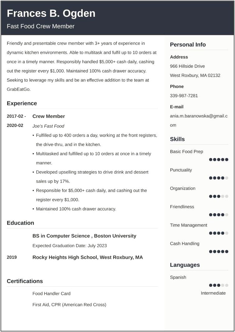 Resume For Mcdonald's No Experience