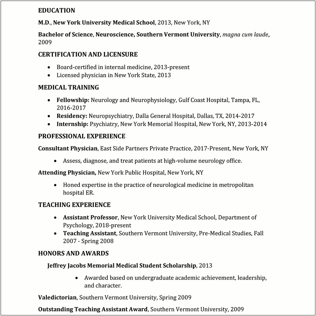 Resume For Medical School Interests Section