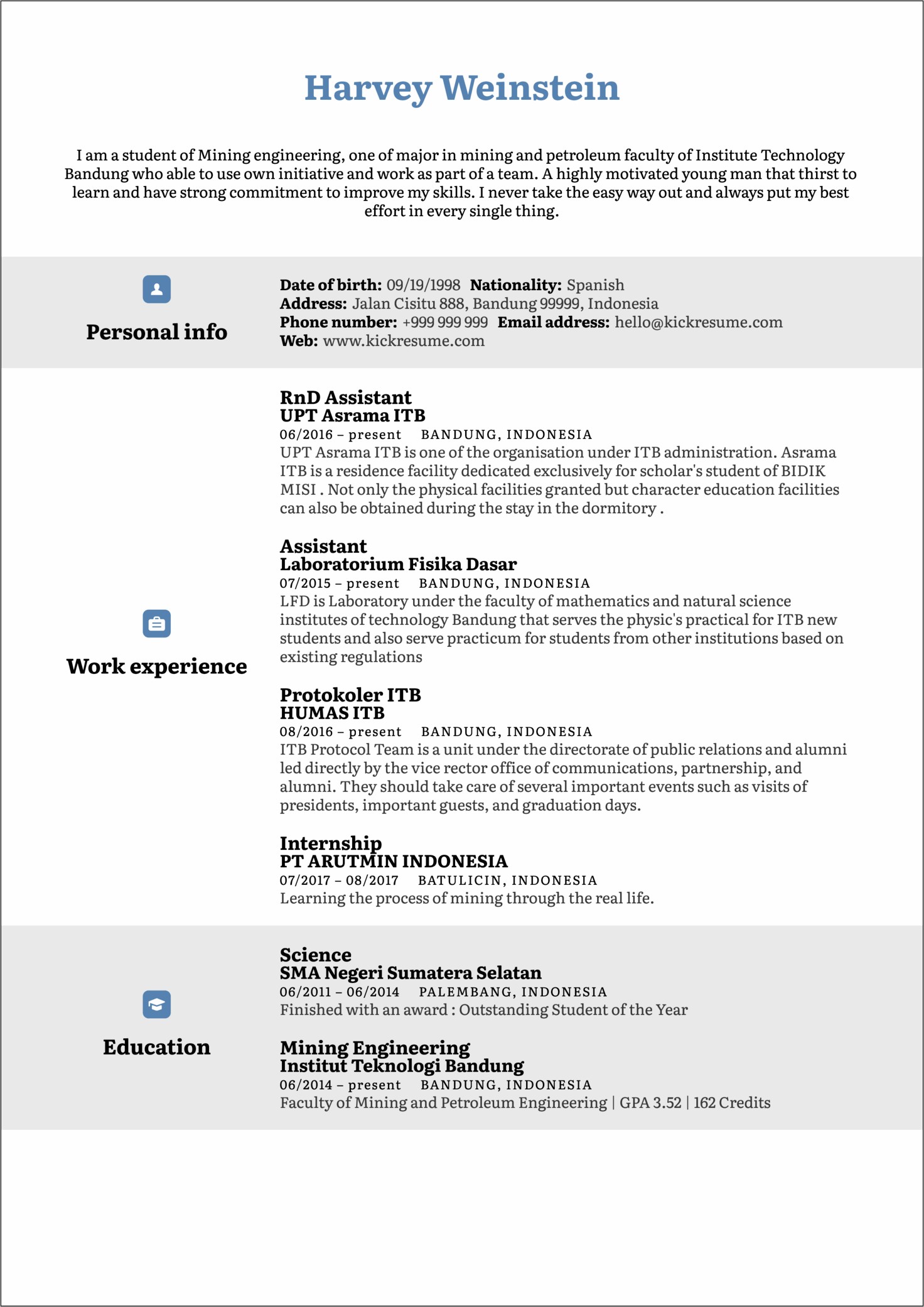 Resume For Mining Job Examples