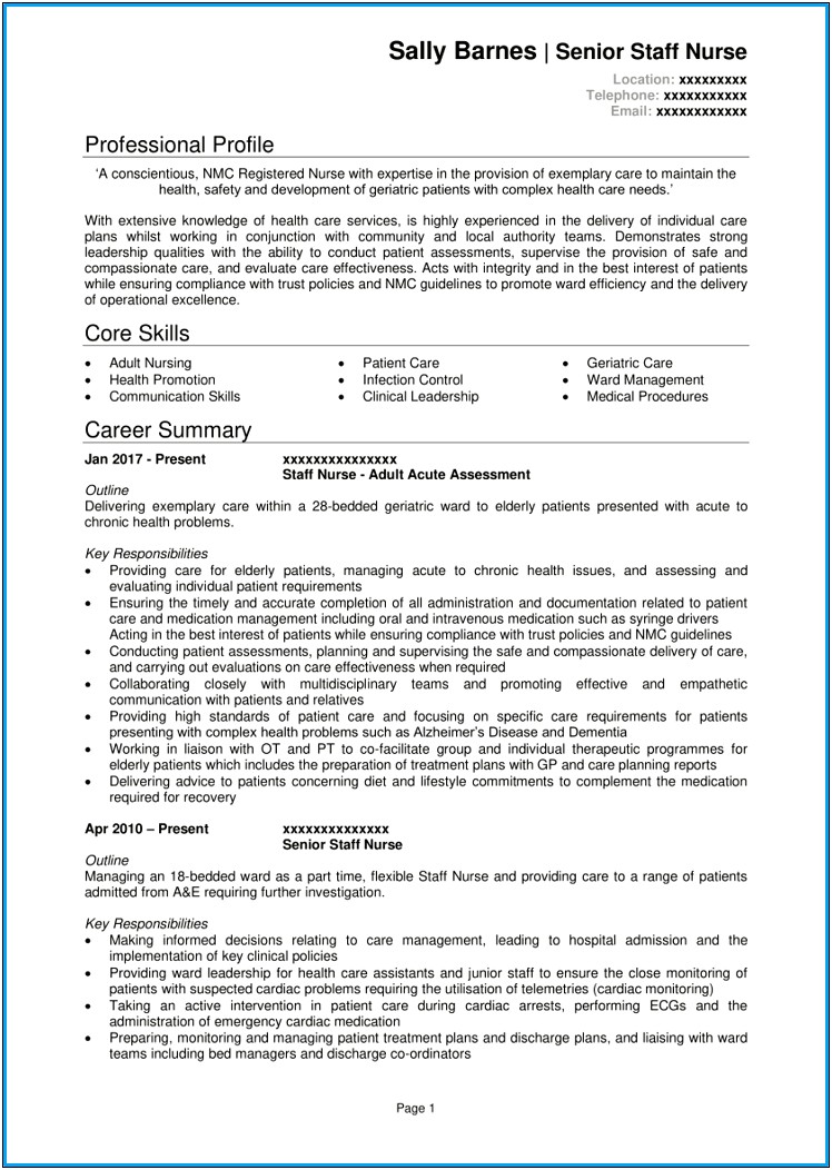 Resume For Nursing Graduate School Application