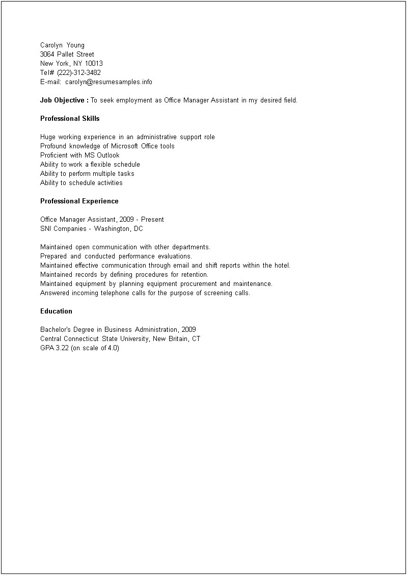 Resume For Office Manager Assistant
