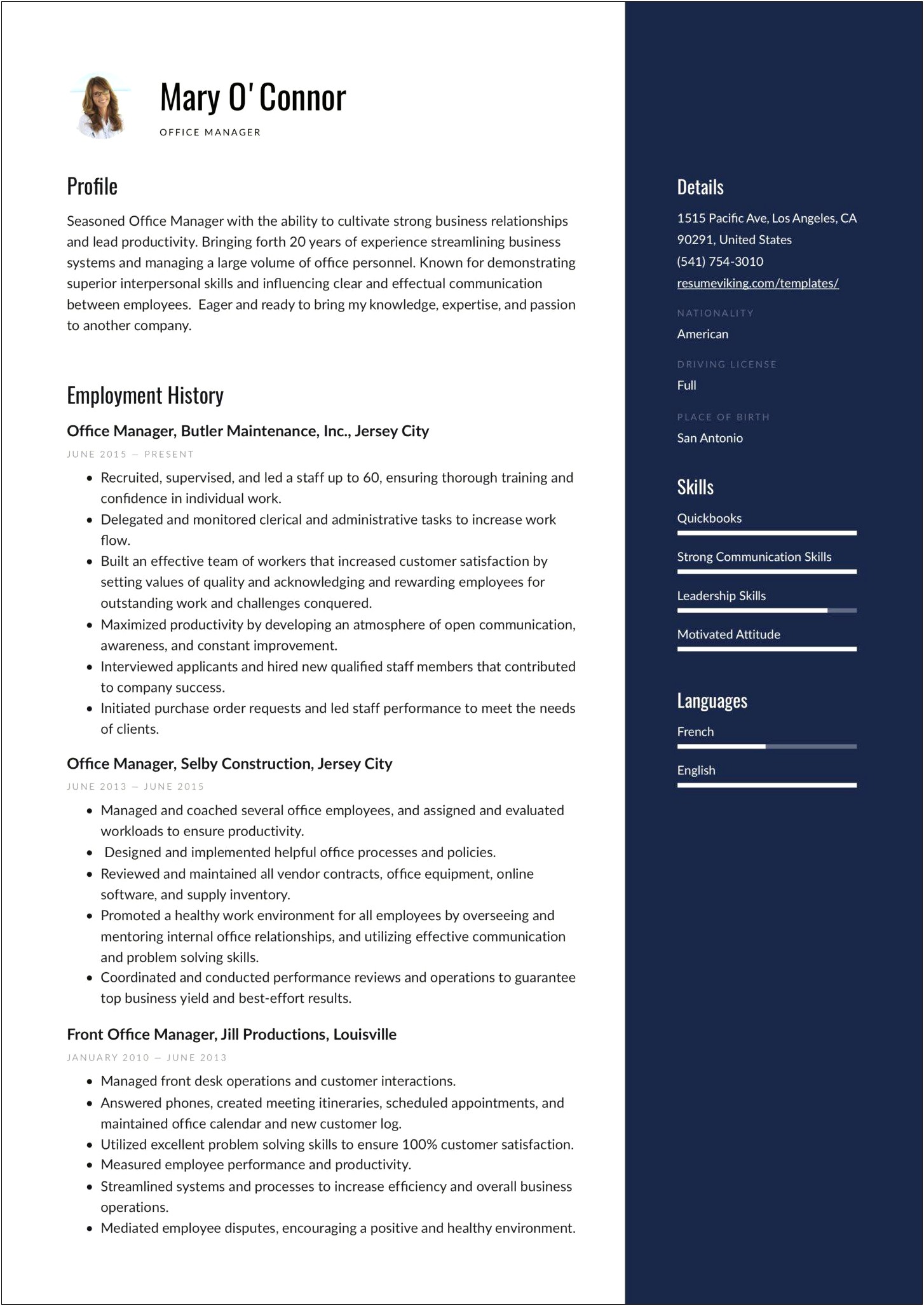 Resume For Office Manager Responsibility