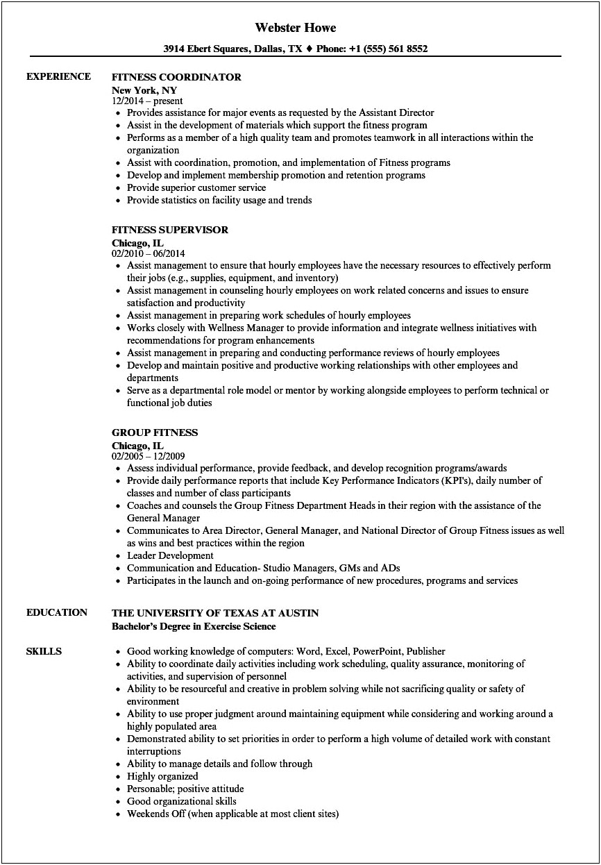 Resume For On Campus Gym Jobs