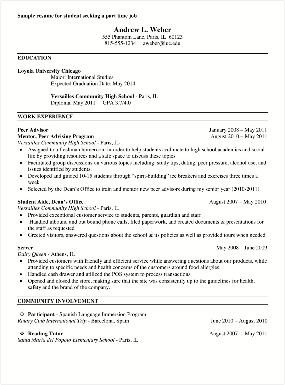 Resume For On Campus Jobs In Us