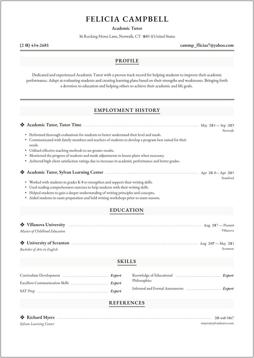 Resume For Online Teacher Sample