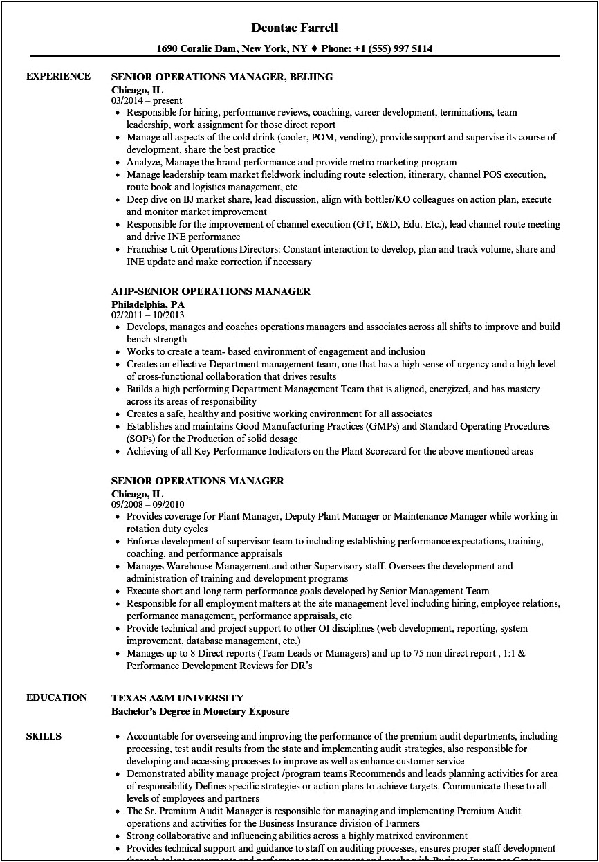 Resume For Operations Manager Bpo