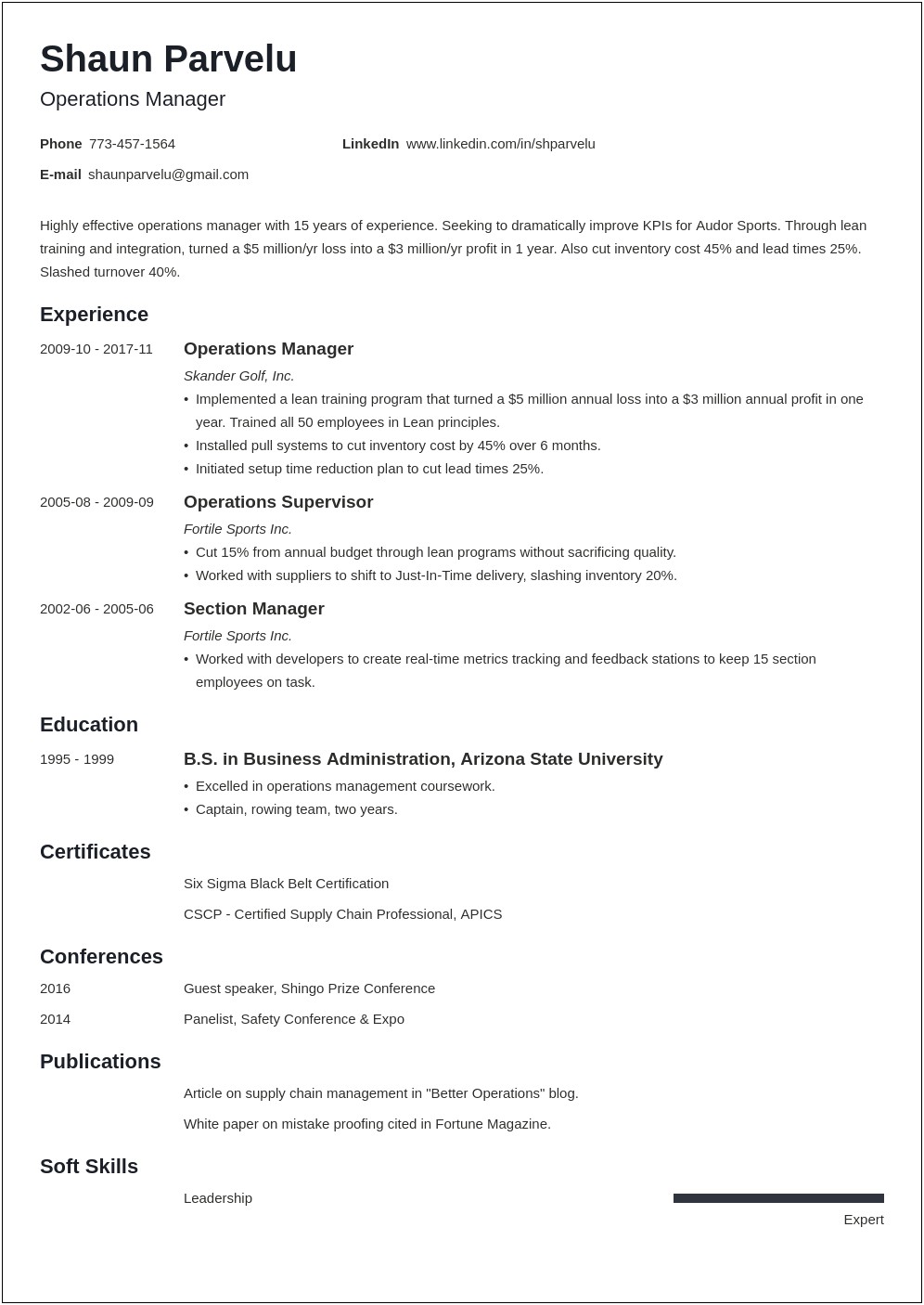 Resume For Operations Manager In Transportation
