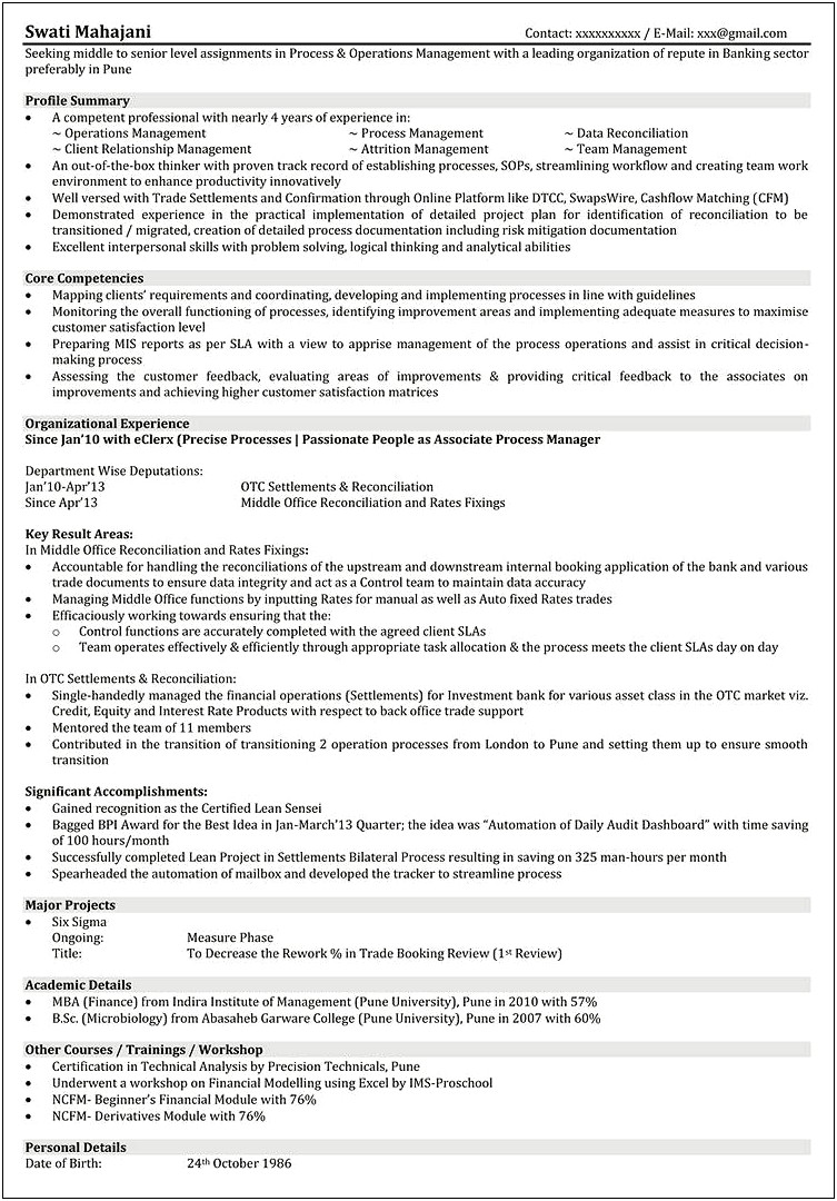 Resume For Operations Manager Sample