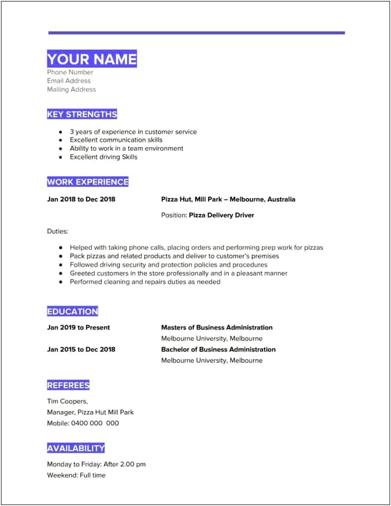 Resume For Part Time Job Australia