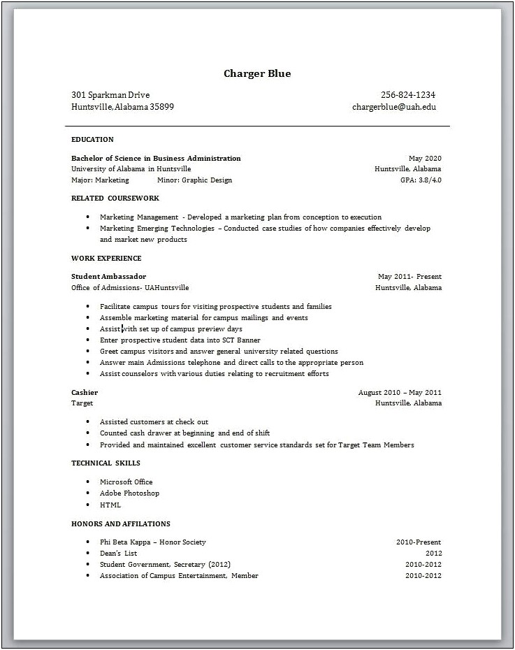 Resume For Part Time Job No Experience