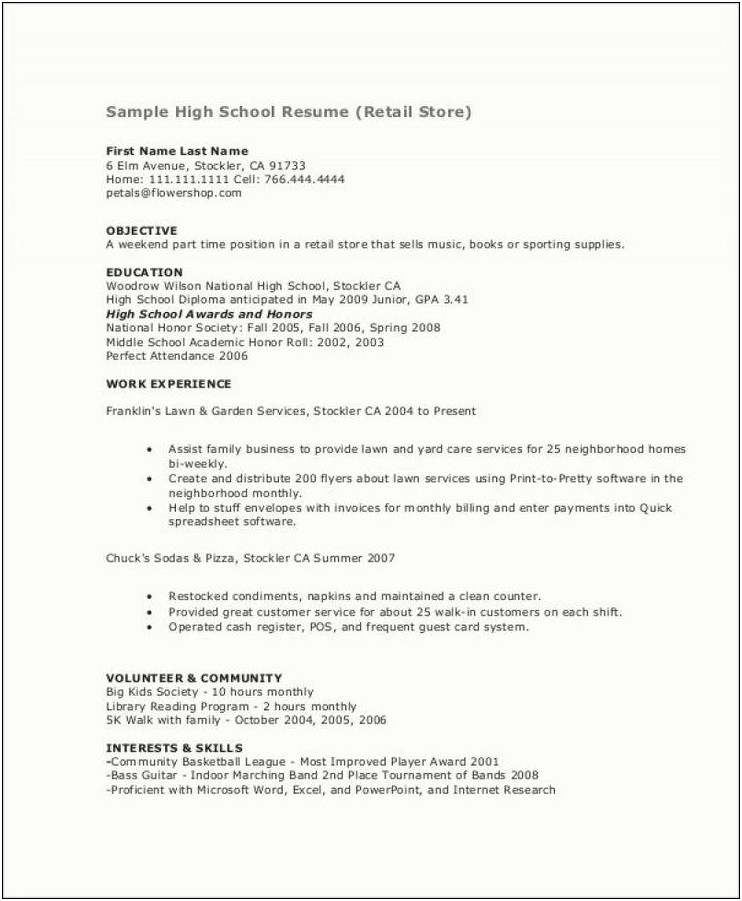 Resume For Part Time Retail Job