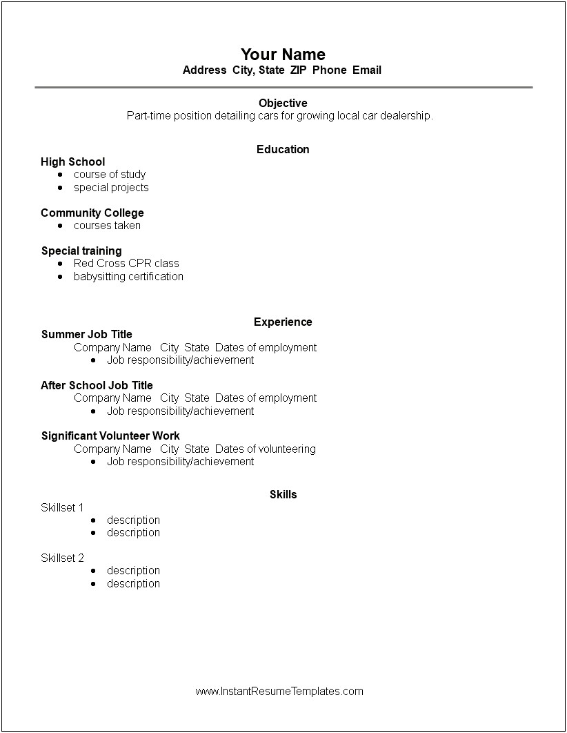 Resume For Part Time Summer Job Student