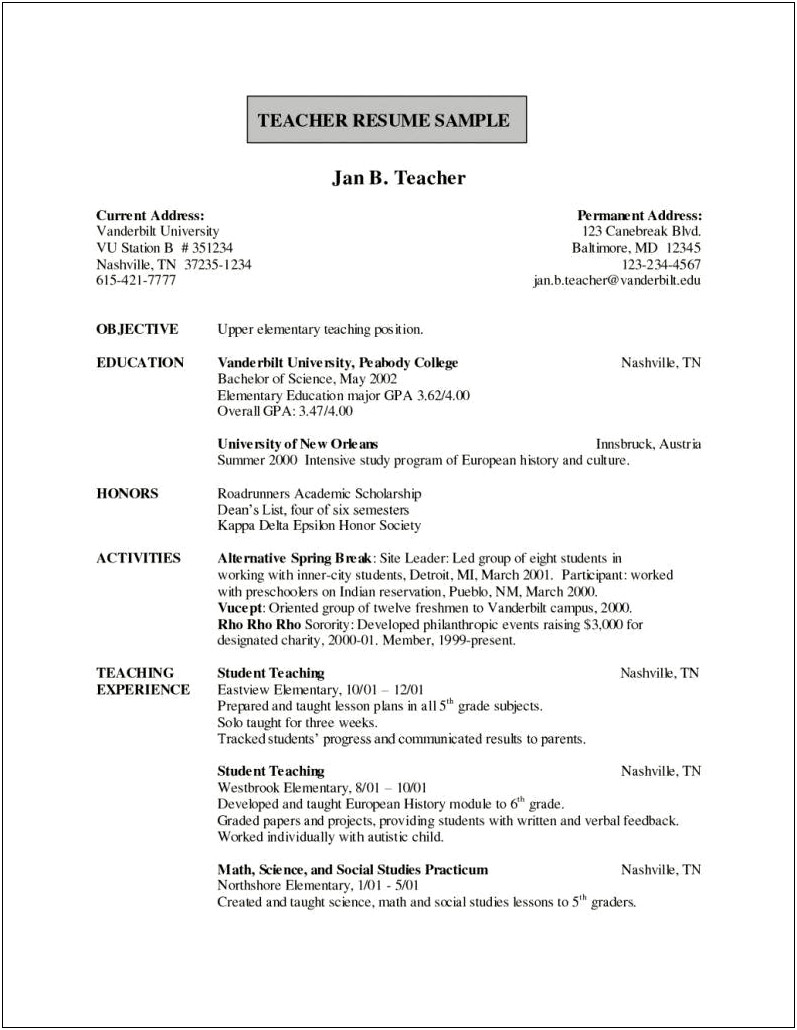 Resume For Part Time Teaching Job