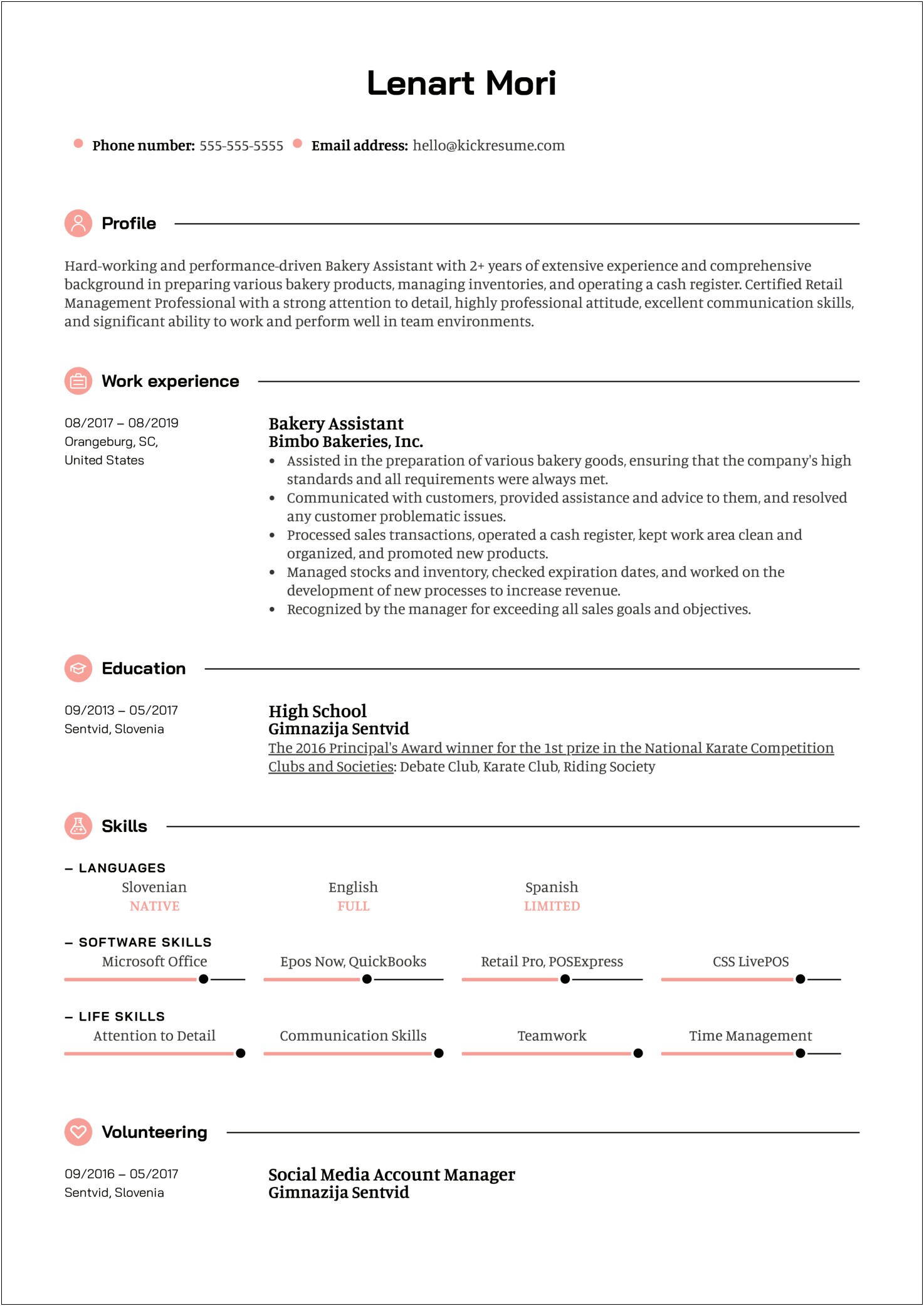 Resume For Pastry Chef Example