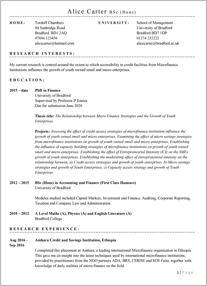 Resume For Phd Admission Sample