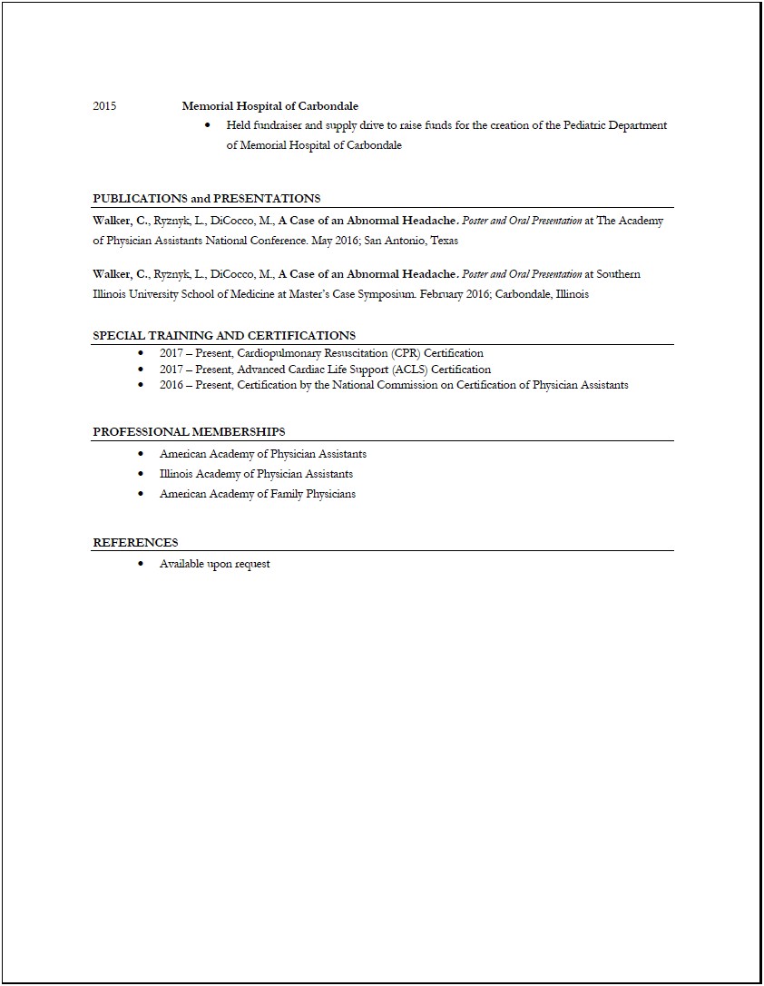 Resume For Physician Assistant Applying For Second Job