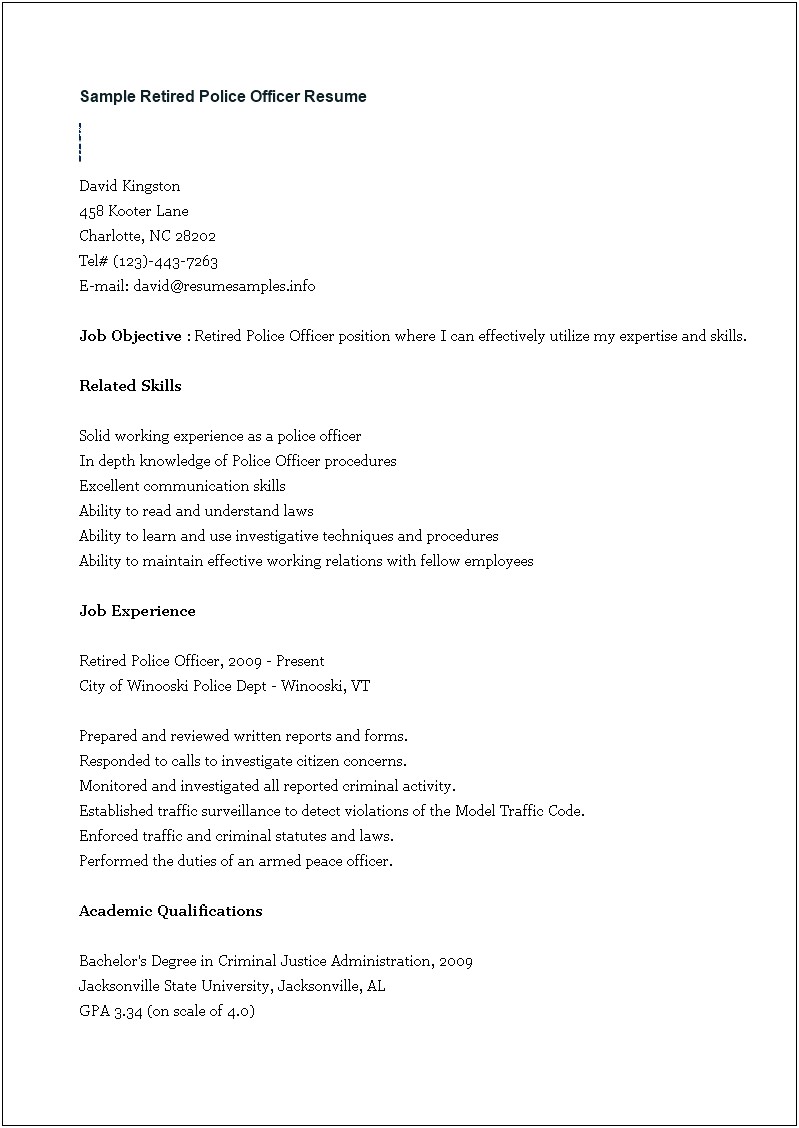 Resume For Police Officer With Military Experience