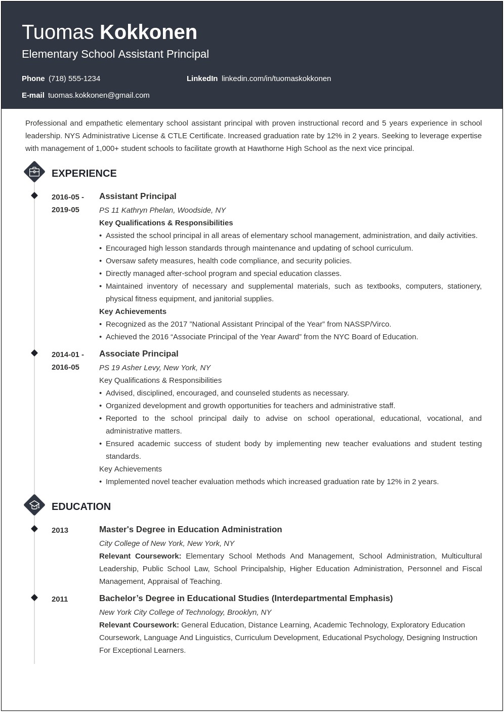 Resume For Principal Of School In India
