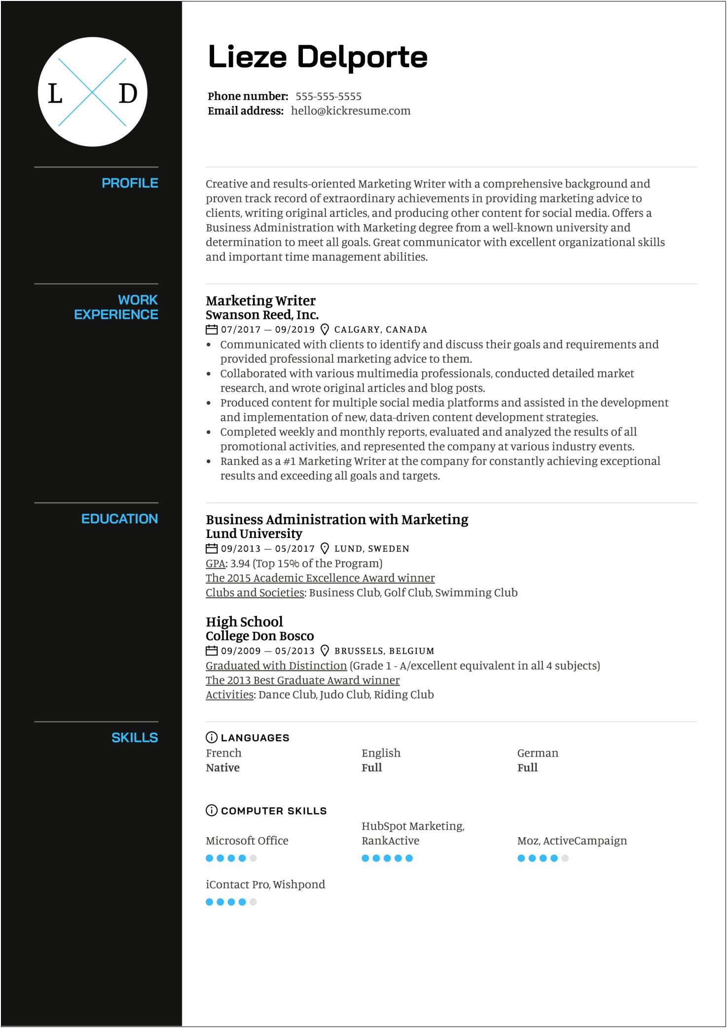 Resume For Professional Writing Major Samples