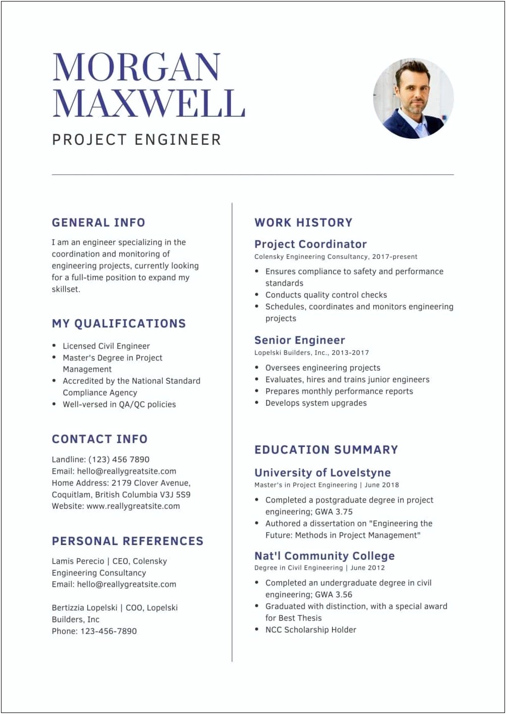 Resume For Project Engineer Job