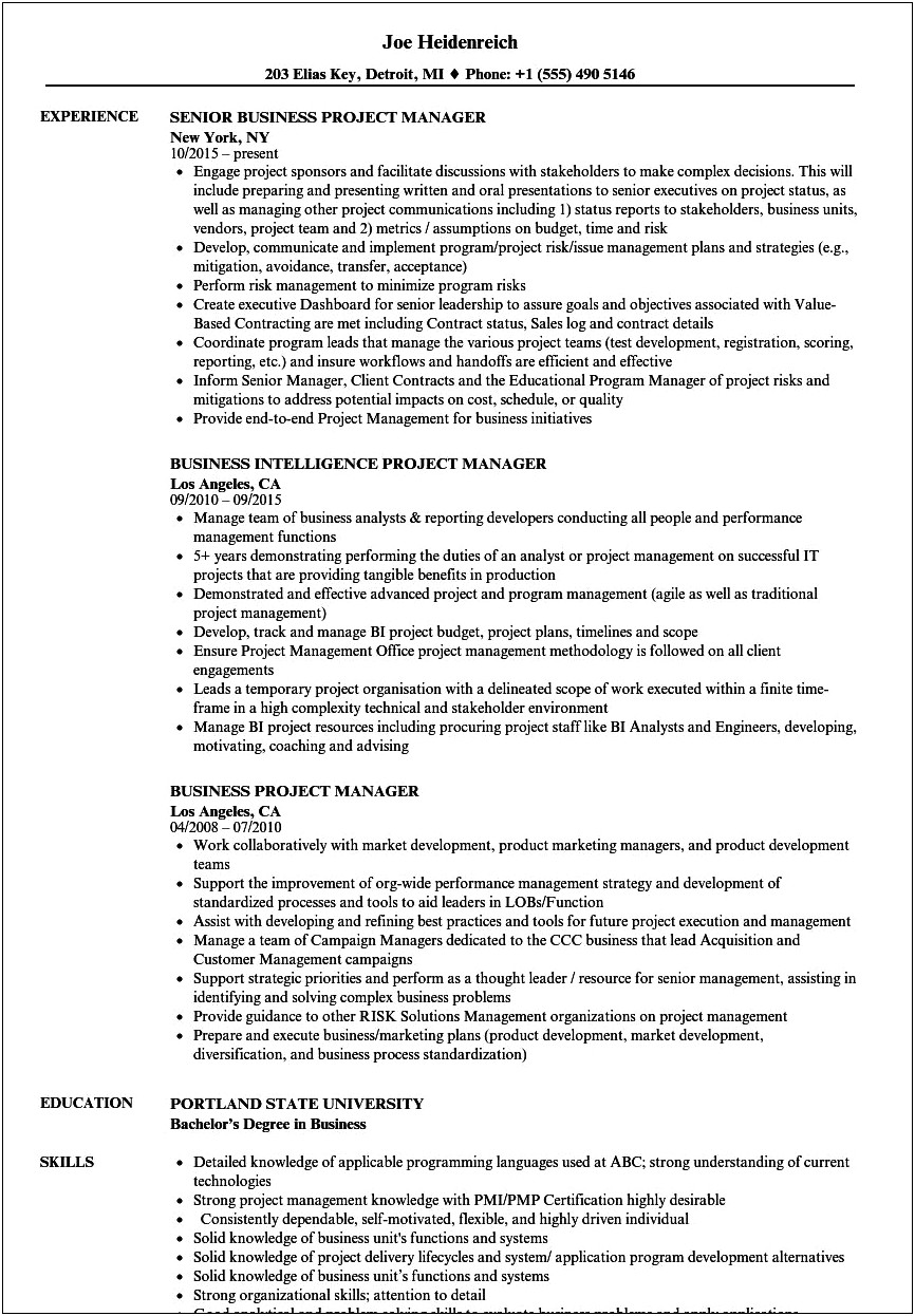 Resume For Project Management Firms