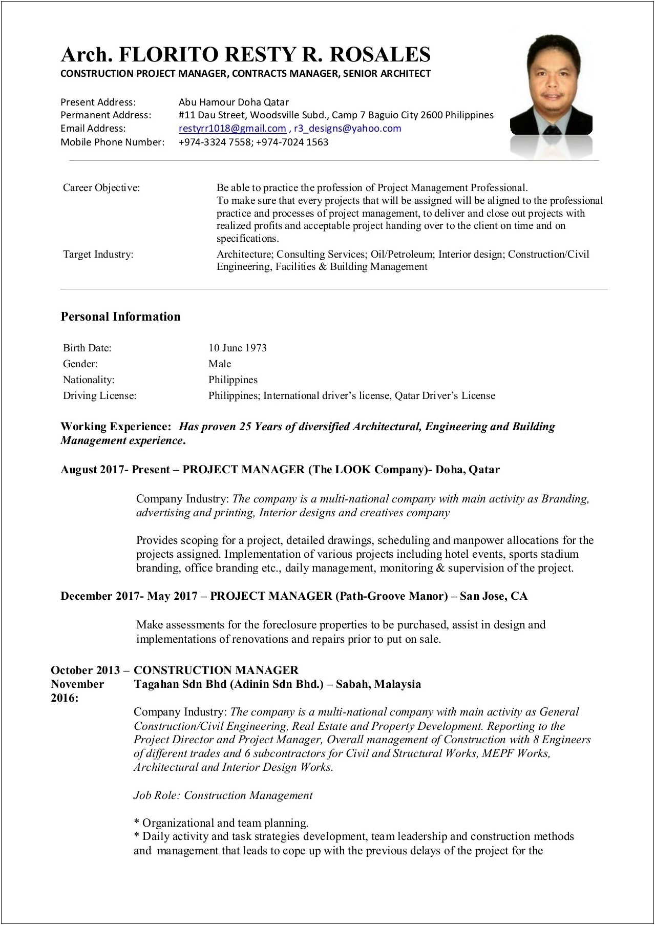 Resume For Project Manager In Architecture