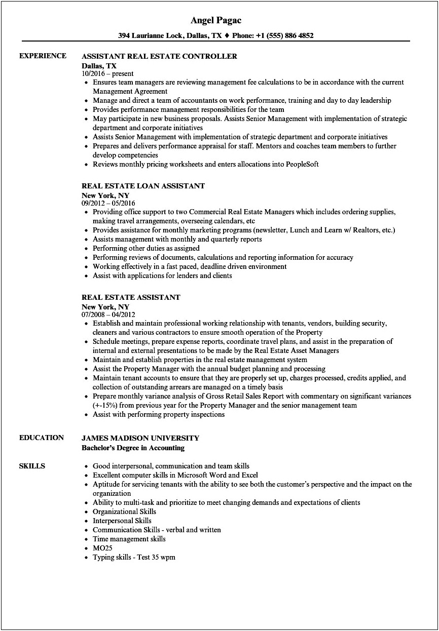 Resume For Property Assistant Manager