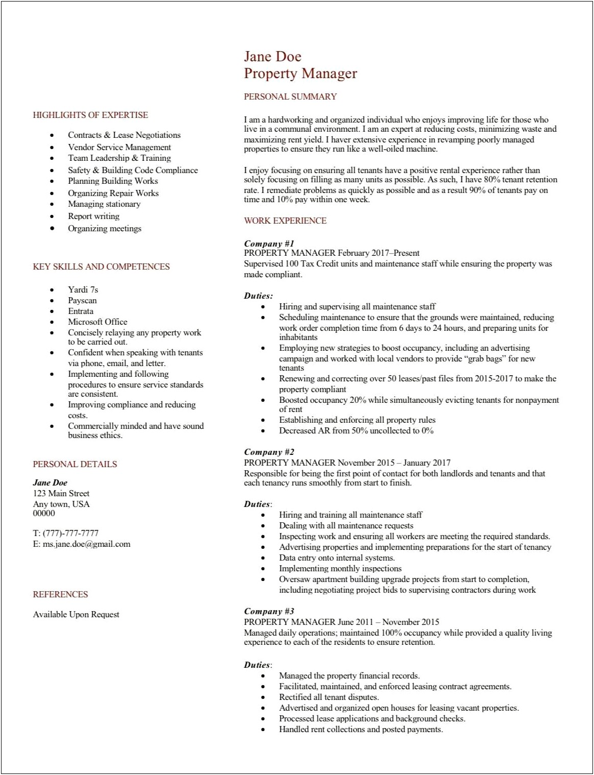 Resume For Property Manager No Experience