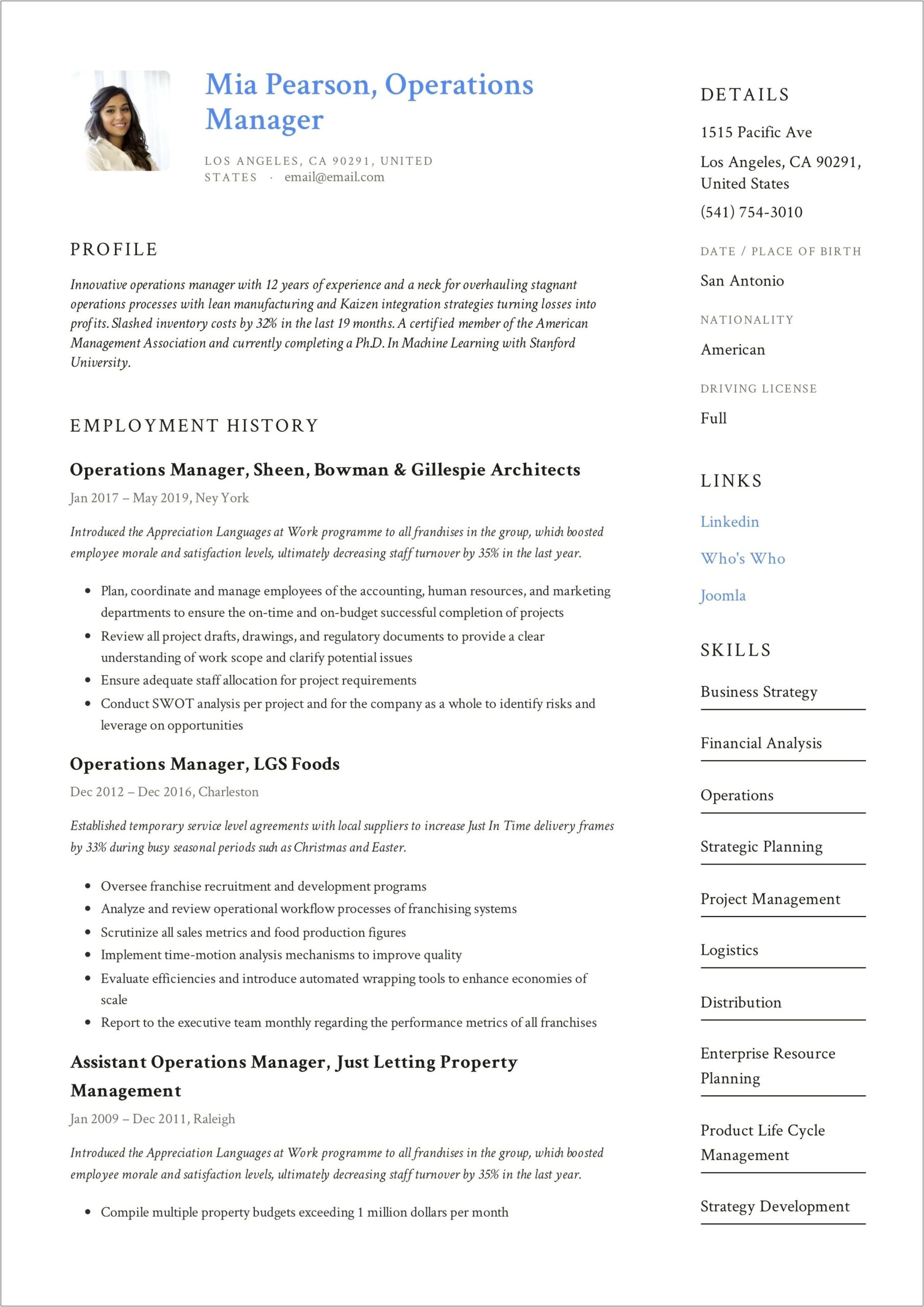 Resume For Property Manager Pdf