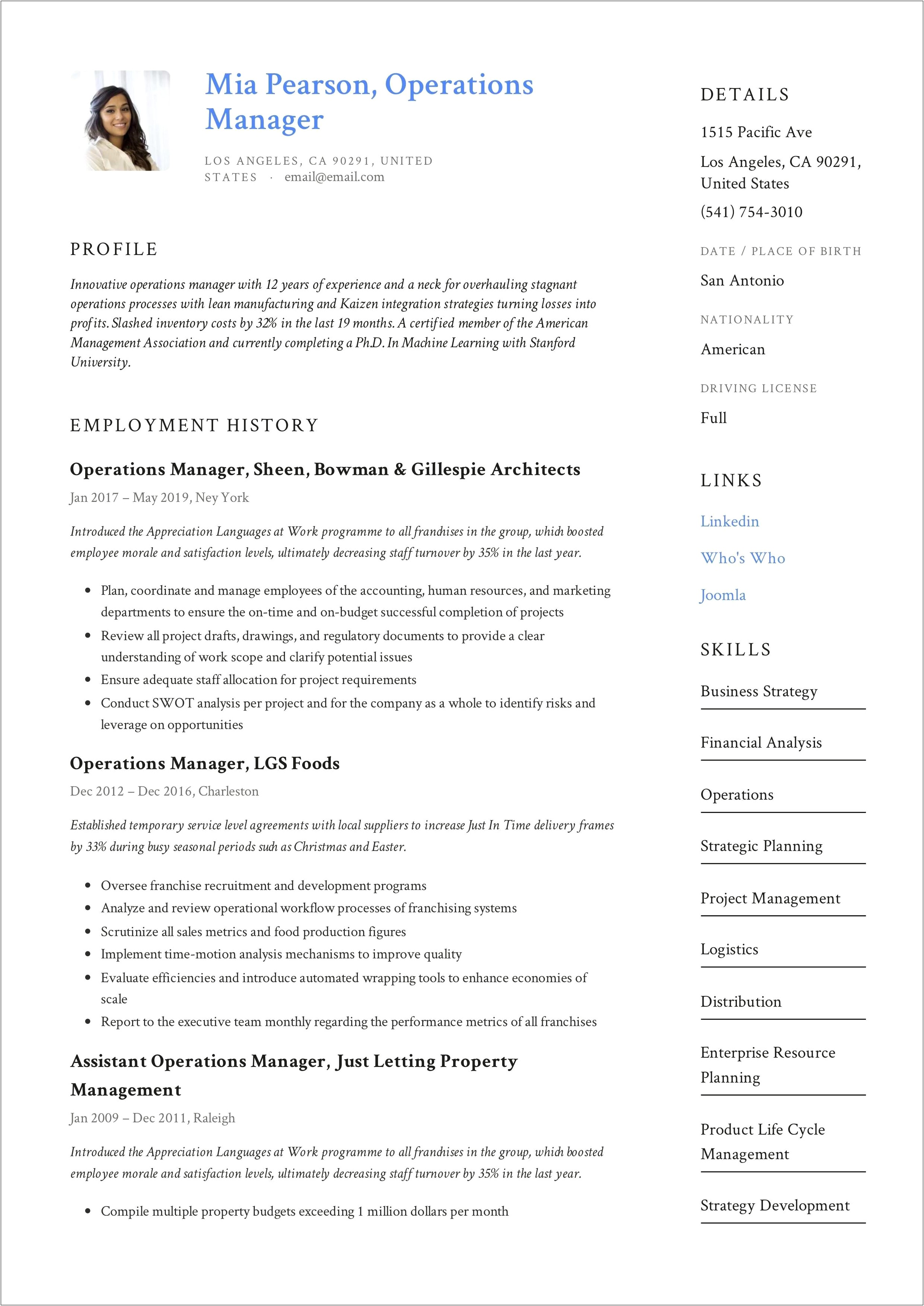 Resume For Property Manager Pdf