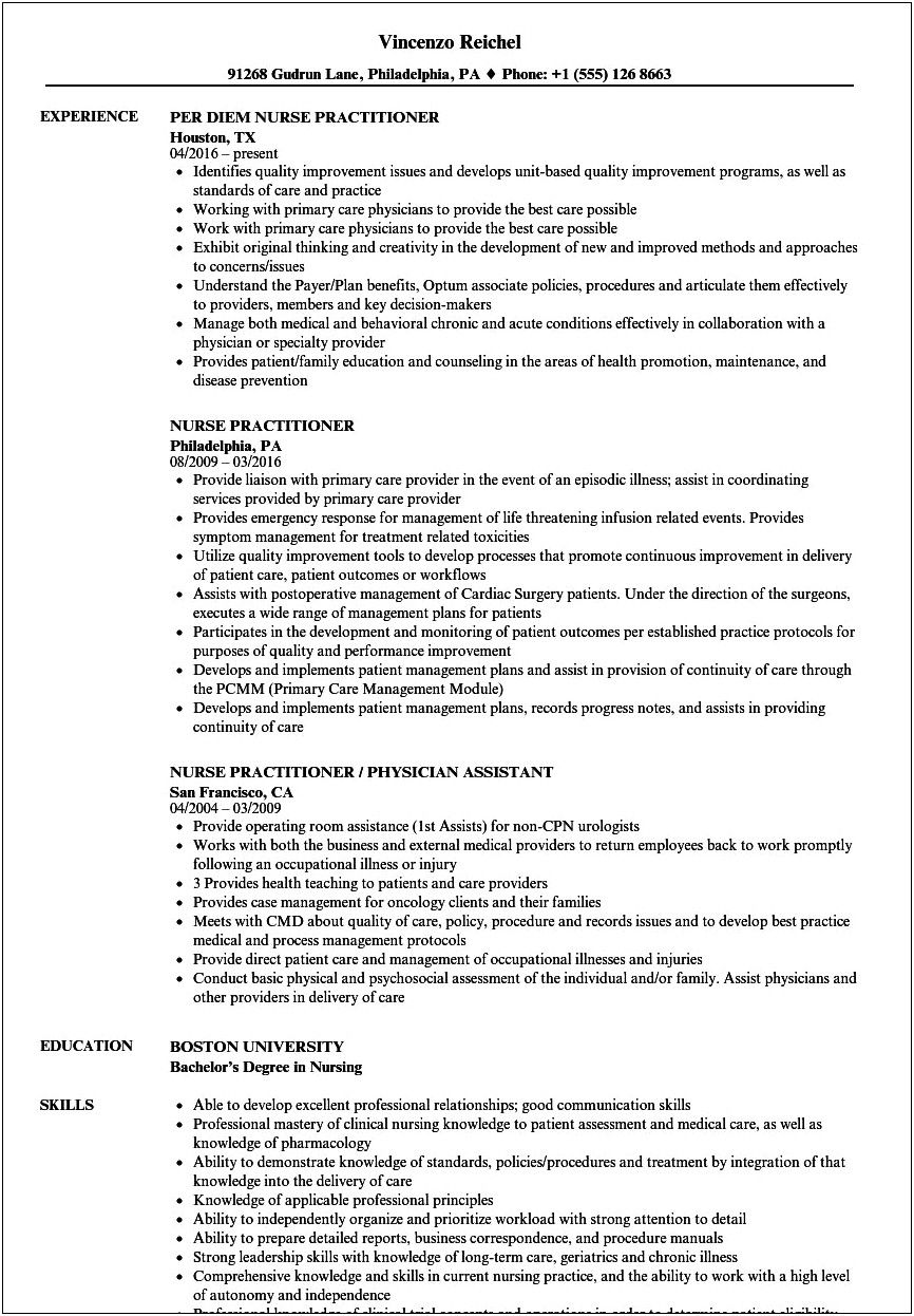 Resume For Psychiatric Nurse Practitioner School