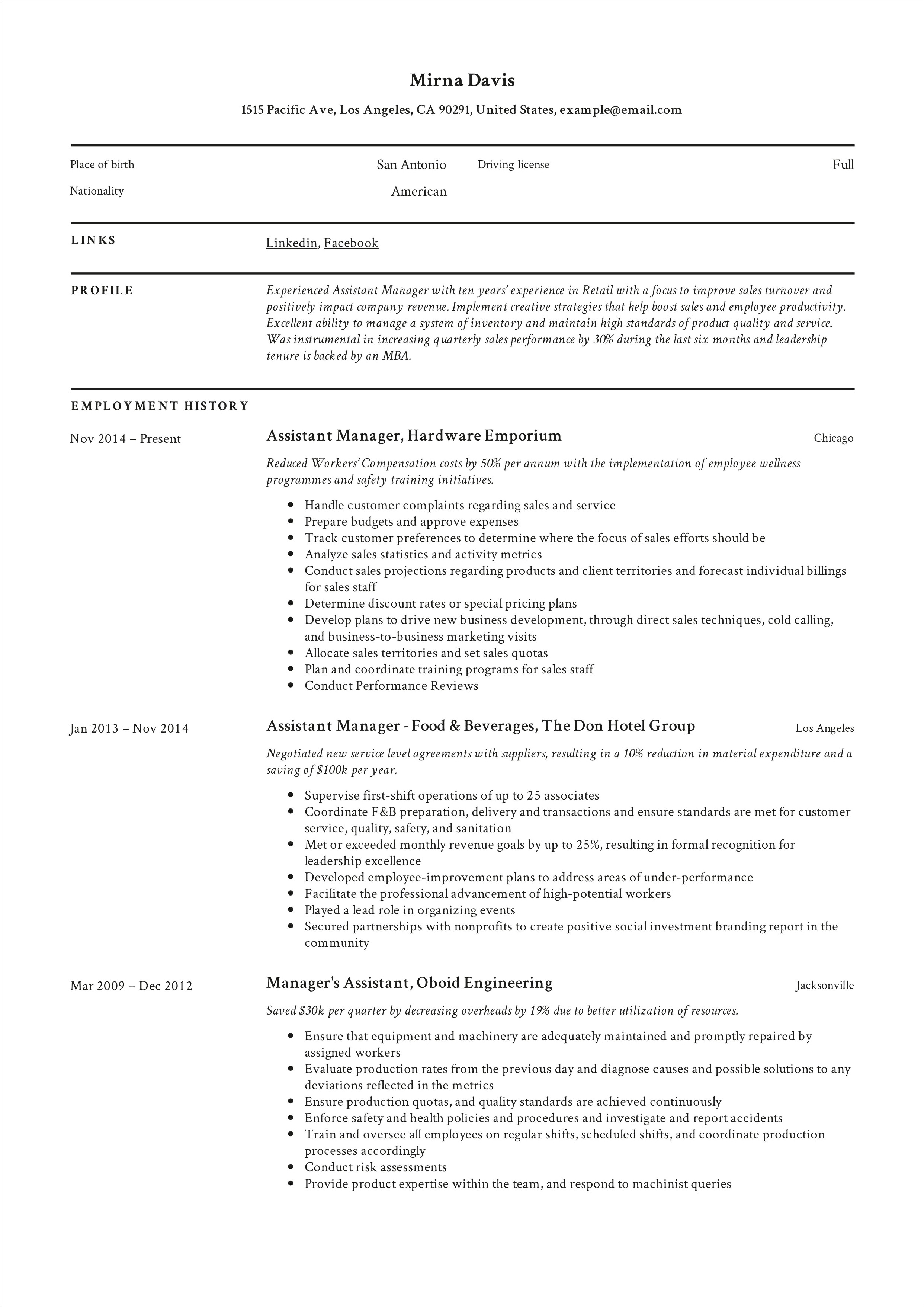 Resume For Purchase Manager In Word Format