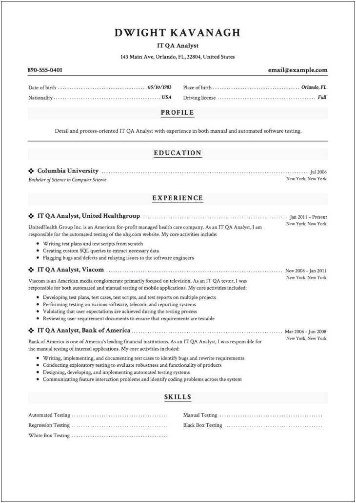 Resume For Qa Analyst With Mulesoft Experience