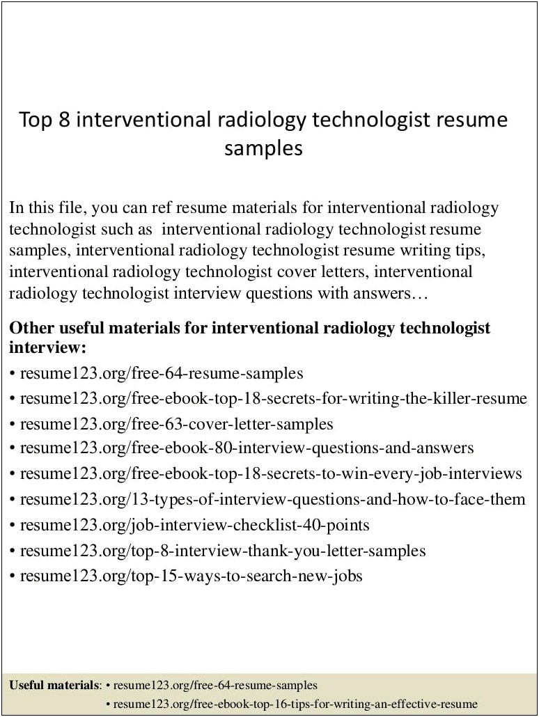 Resume For Radiologic Technologist Samples