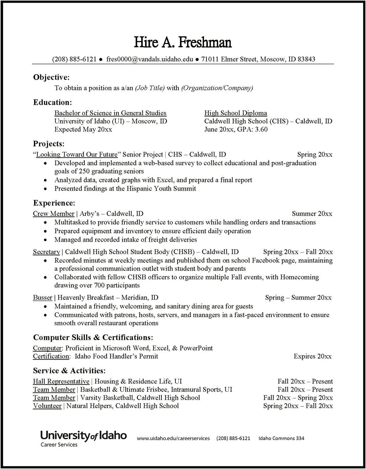 Resume For Recent College Graduate Word Template
