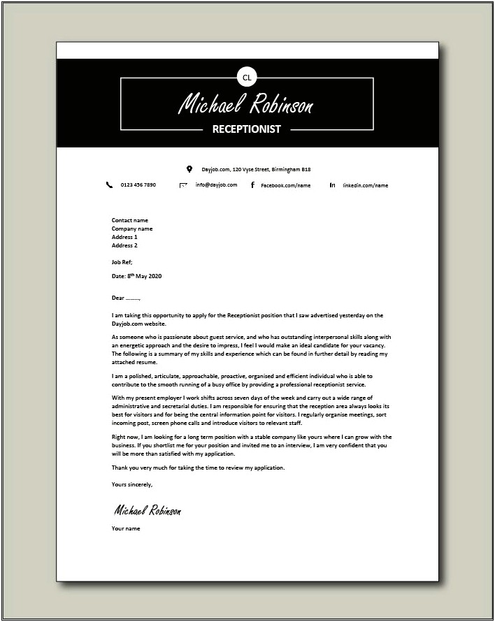 Resume For Receptionist Beautiful Example