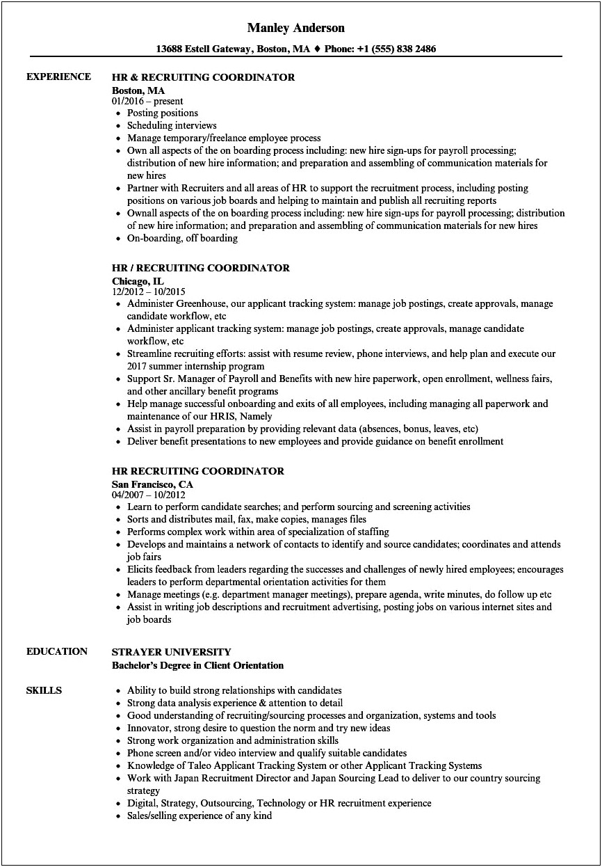 Resume For Recruitment Consultant Job