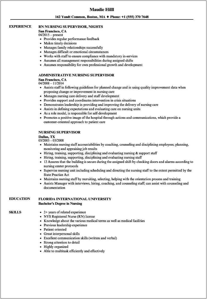 Resume For Rehabilitaion Supervisor Work History