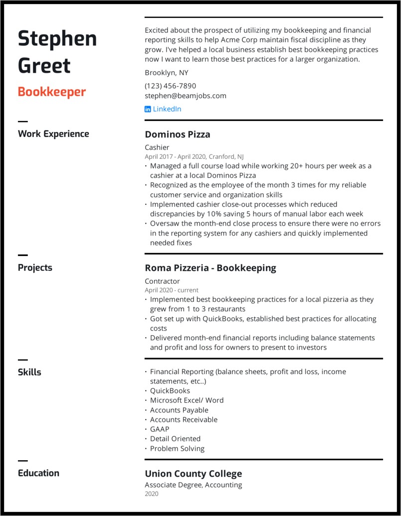 Resume For Remote Accountant Example