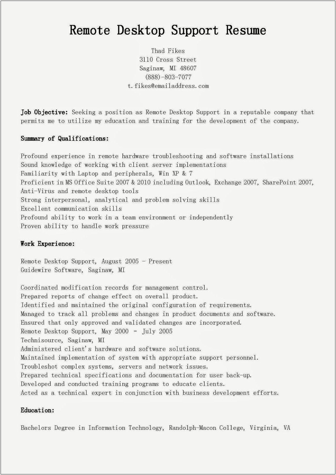 Resume For Remote Customer Service Jobs
