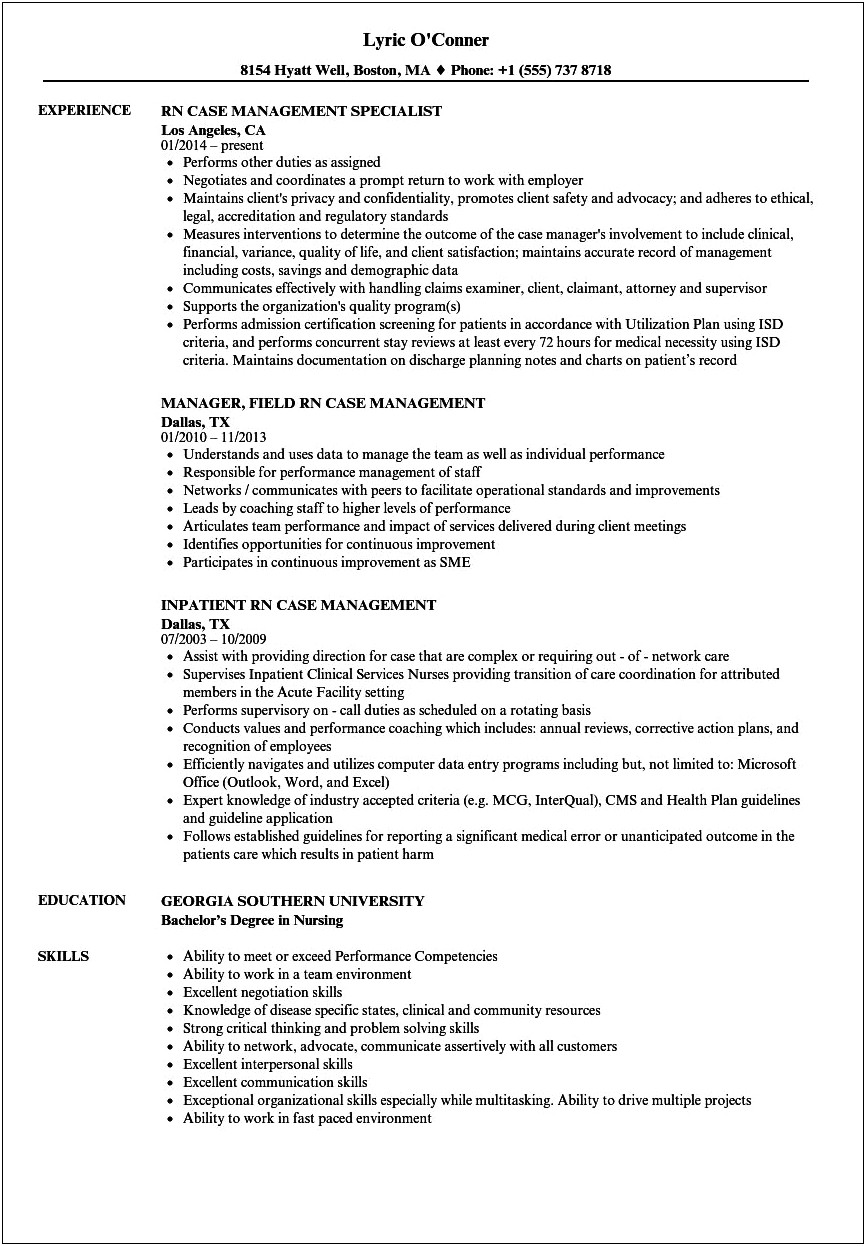 Resume For Rn Care Manager