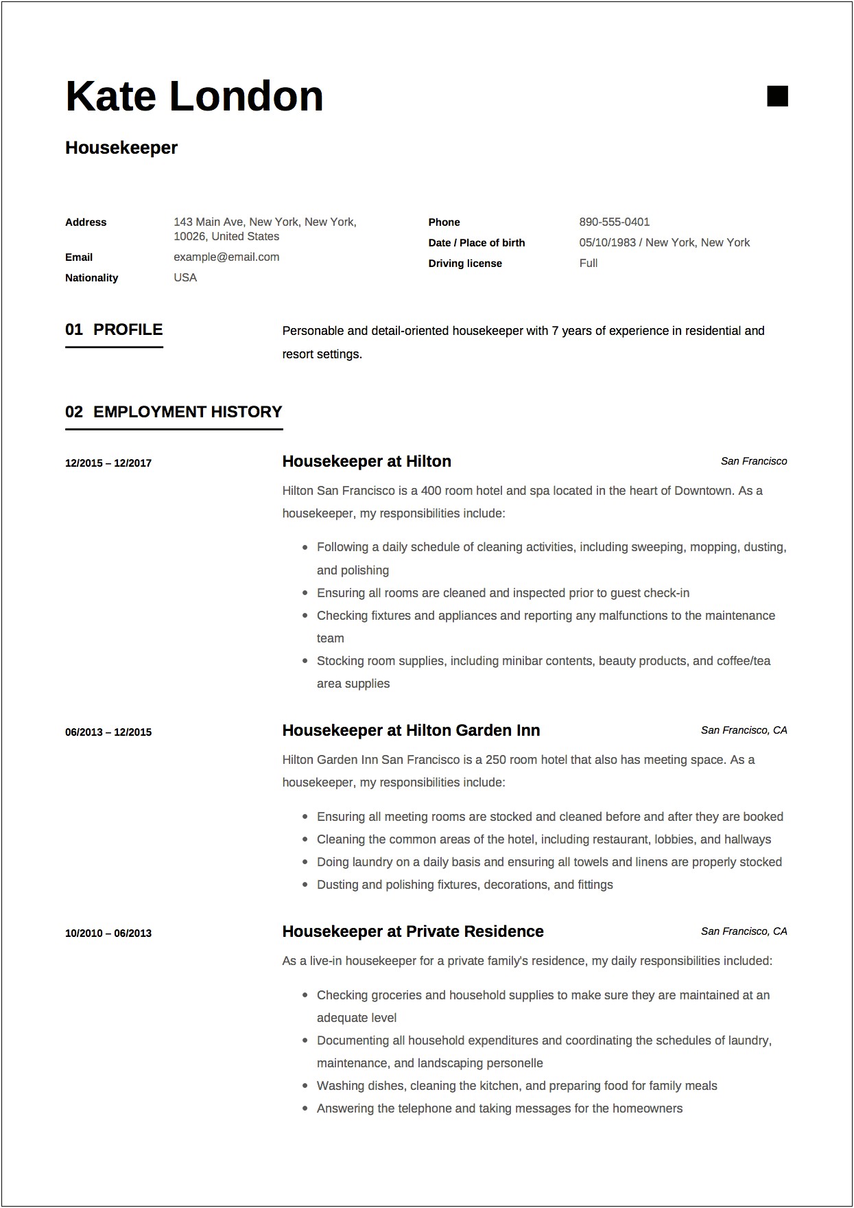 Resume For Room Attendant Without Experience
