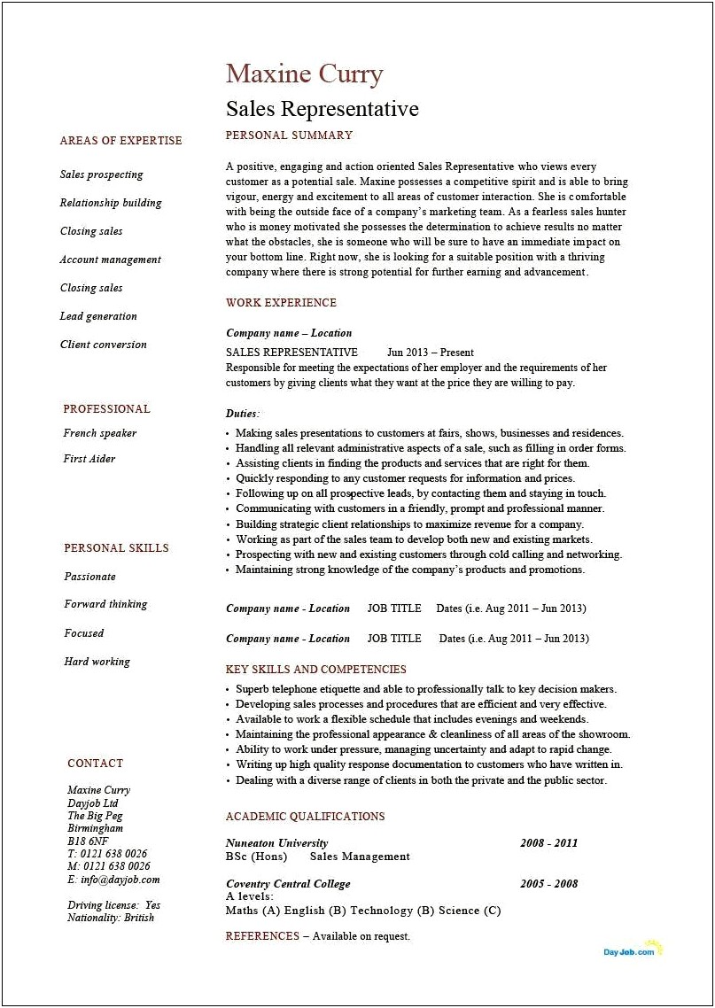 Resume For Sales Associate With Little Experience