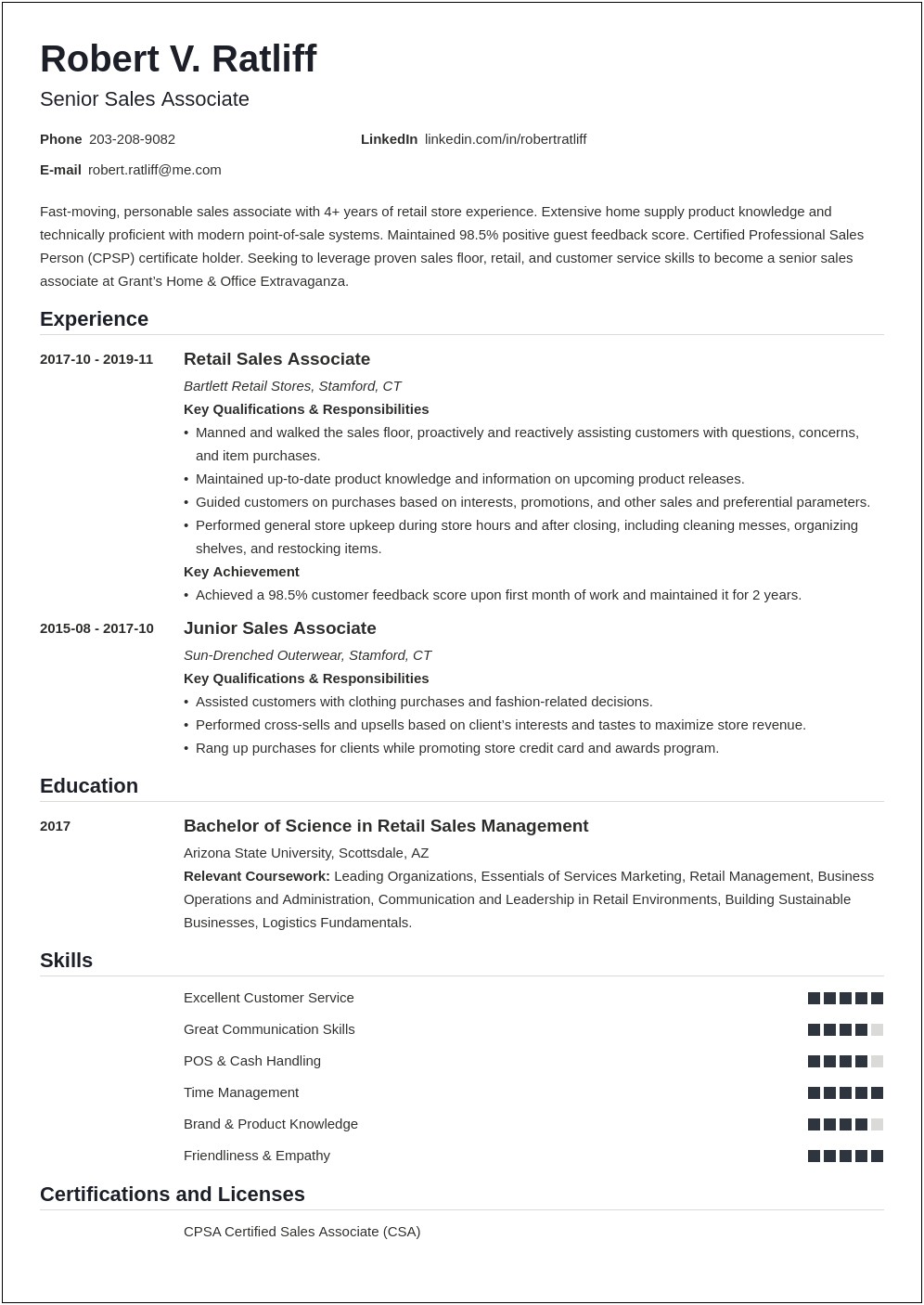 Resume For Sales Clothes Job